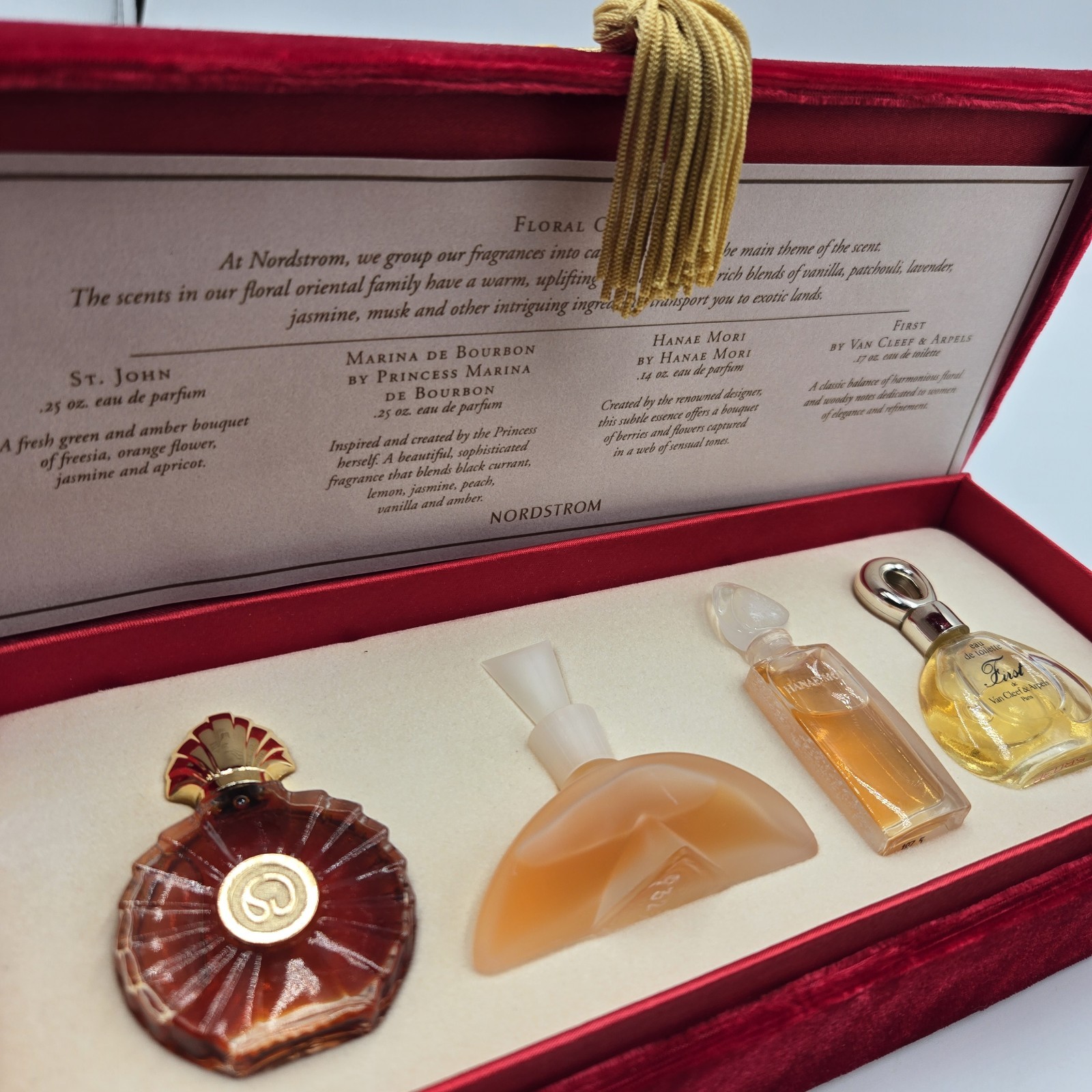 Vtg 1996 Nordstrom Floral Oriental Fragrance set of four bottles New In Box Rare Vtg 1996 Nordstrom Floral Oriental Fragrance set of four bottles New In Box Rare