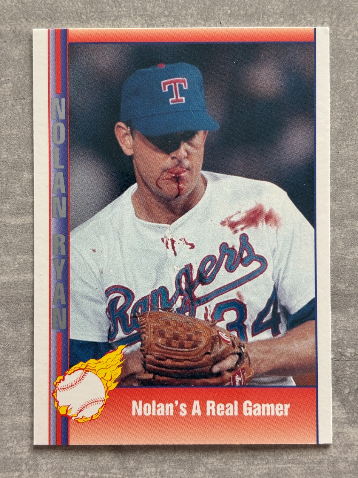1991 Pacific NOLAN RYAN Texas Rangers BO JACKSON Bloody Lip & Jersey Gross Card 1991 Pacific NOLAN RYAN Texas Rangers BO JACKSON Bloody Lip & Jersey Gross Card
