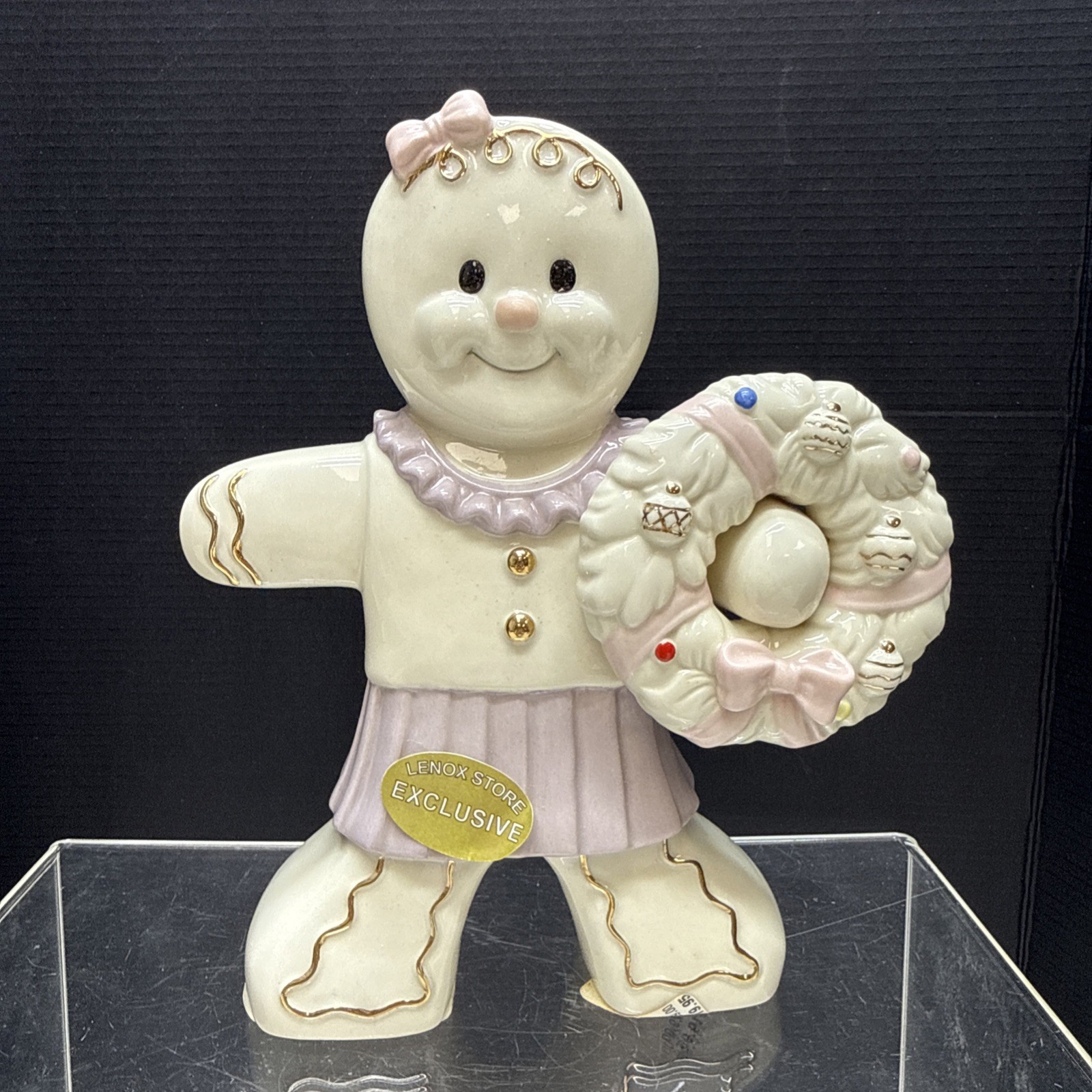Rare Lenox Gingerbread Girl Christmas Figurine Holding Wreath 7.25 Rare Lenox Gingerbread Girl Christmas Figurine Holding Wreath 7.25
