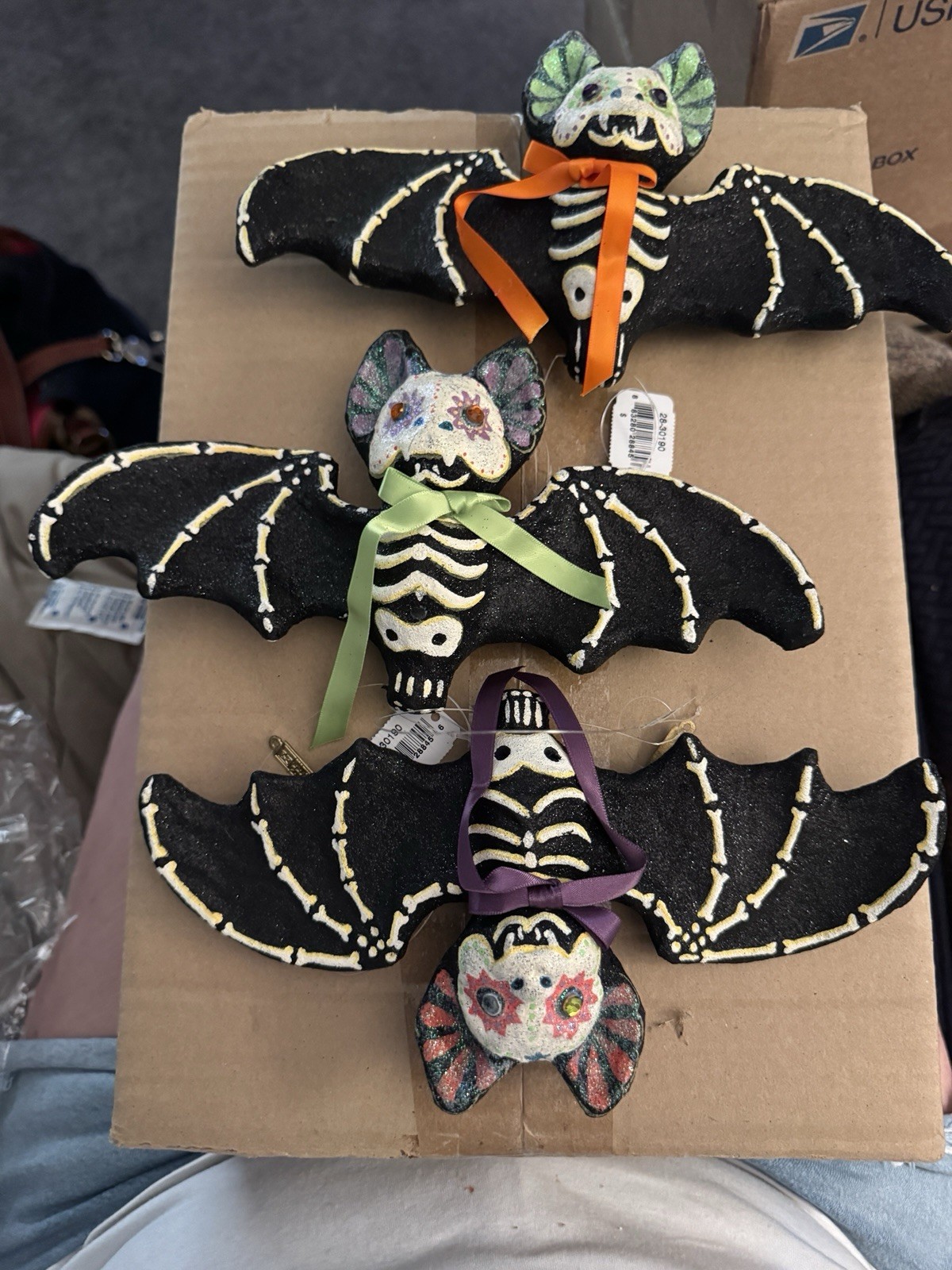 Katherine’s Collection - Halloween Glittered Skeleton Bat Ornaments -Set of 3 Katherine’s Collection - Halloween Glittered Skeleton Bat Ornaments -Set of 3
