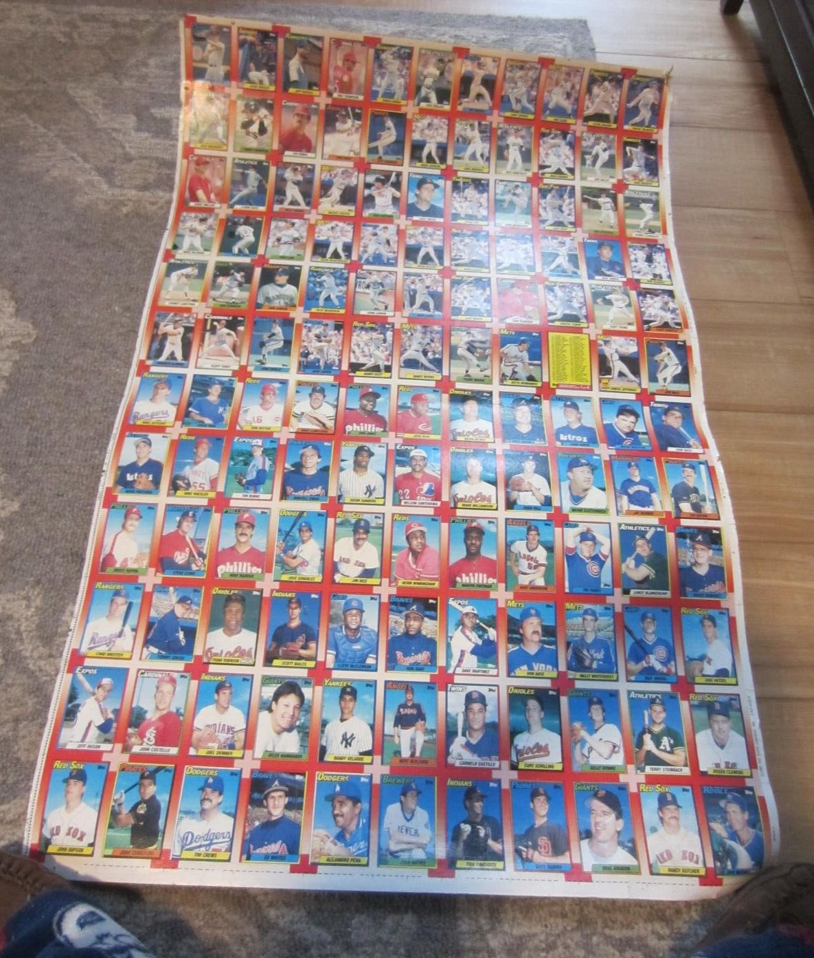 1990 Topps Co. MLB Baseball Uncut One Sheet. 132 Cards. 43”x 28”
