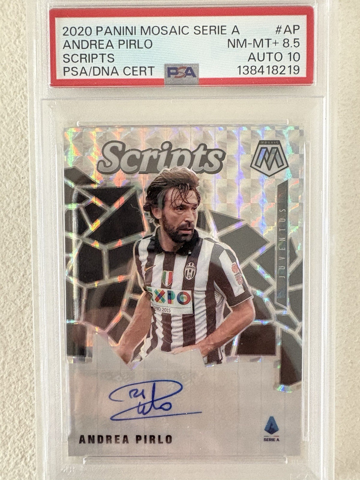 2020-21 Panini Mosaic Serie A Andrea Pirlo Juventus Scripts Auto PSA 10