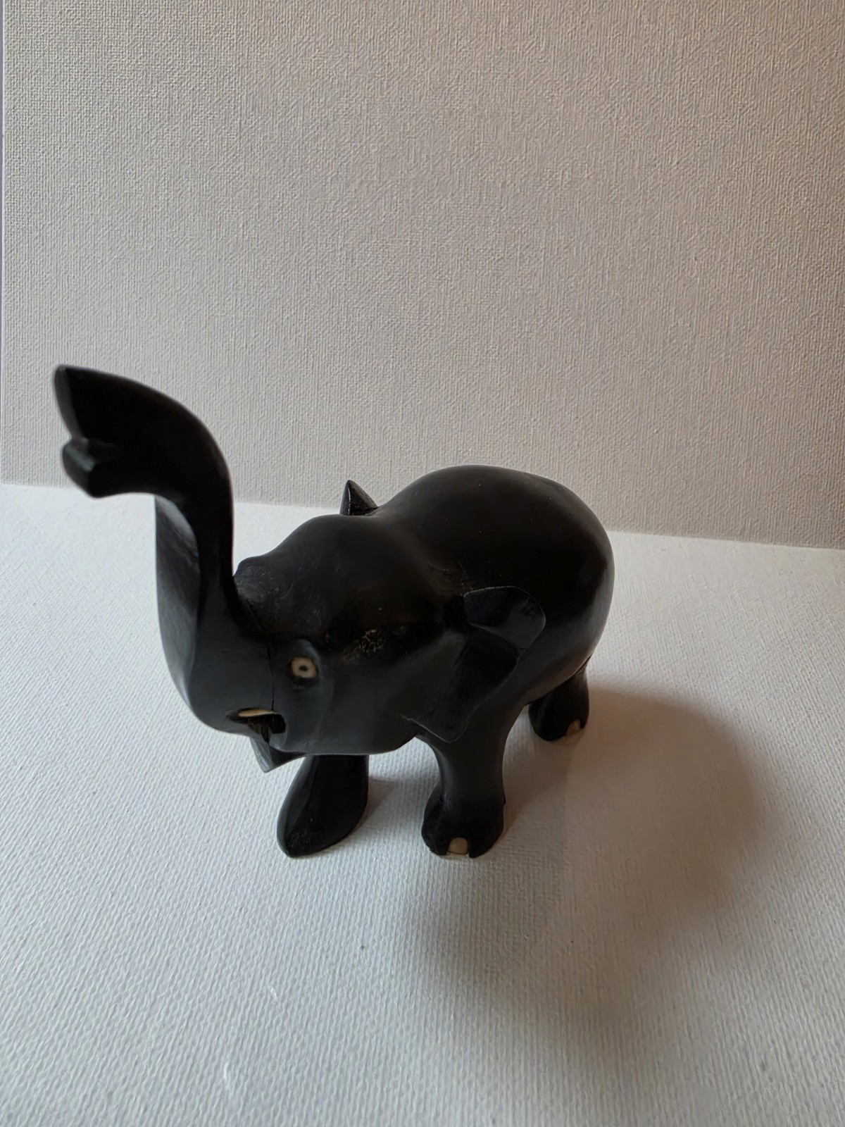 Vtg Hand Carved Ebony Wood Elephant Figurine Trunk Up Ceylon Sri Lanka 4\