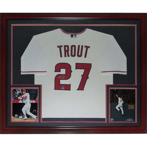 Mike Trout Autographed Los Angeles Angels (White #27) Deluxe Framed Jersey - MLB