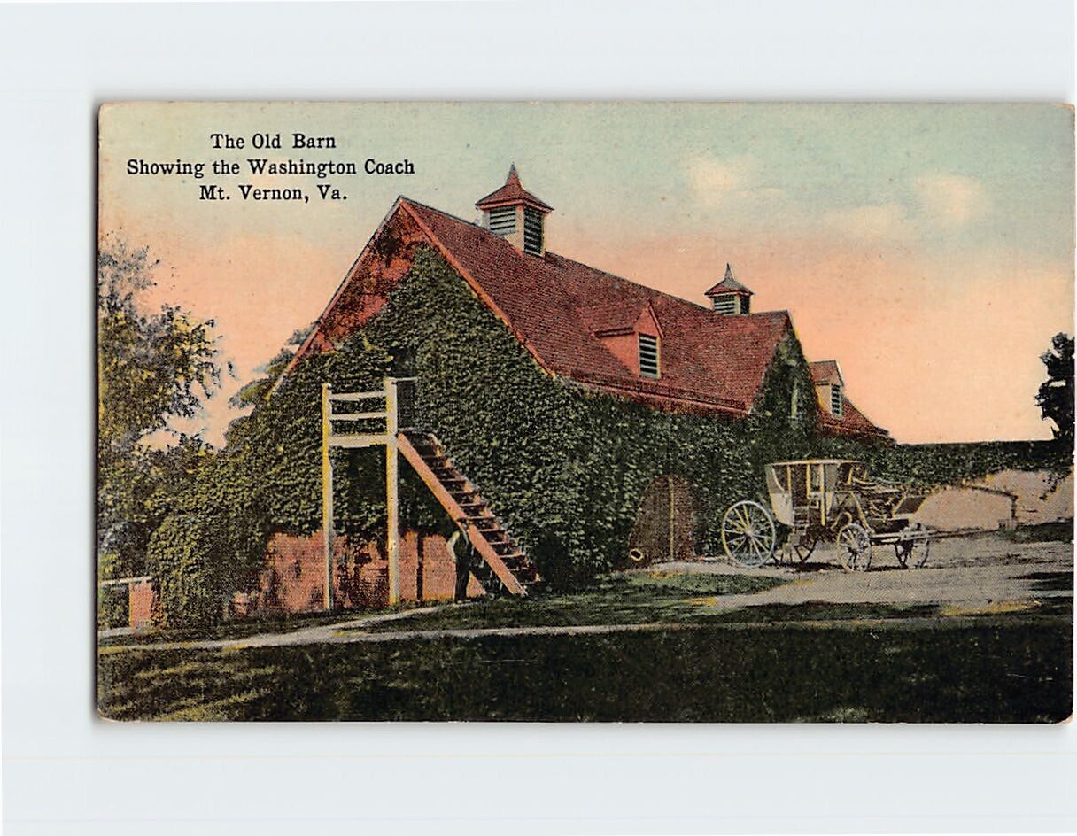 Postcard The Old Barn Showing the Washington Coach Mt. Vernon Virginia USA