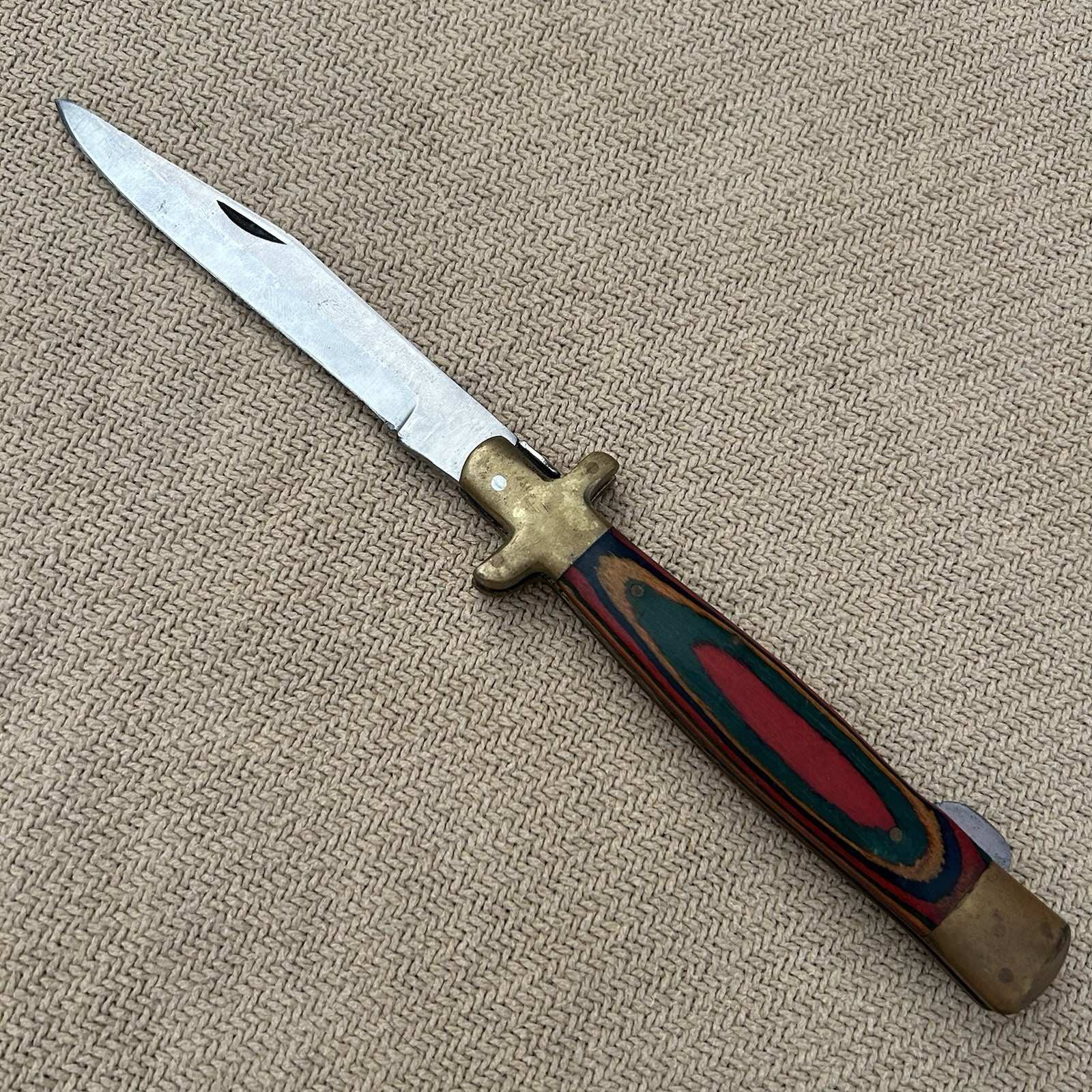 Vintage Bronze And Rainbow Wood Pakistan Made Folding Knife Bee Motif 11” Vintage Bronze And Rainbow Wood Pakistan Made Folding Knife Bee Motif 11”