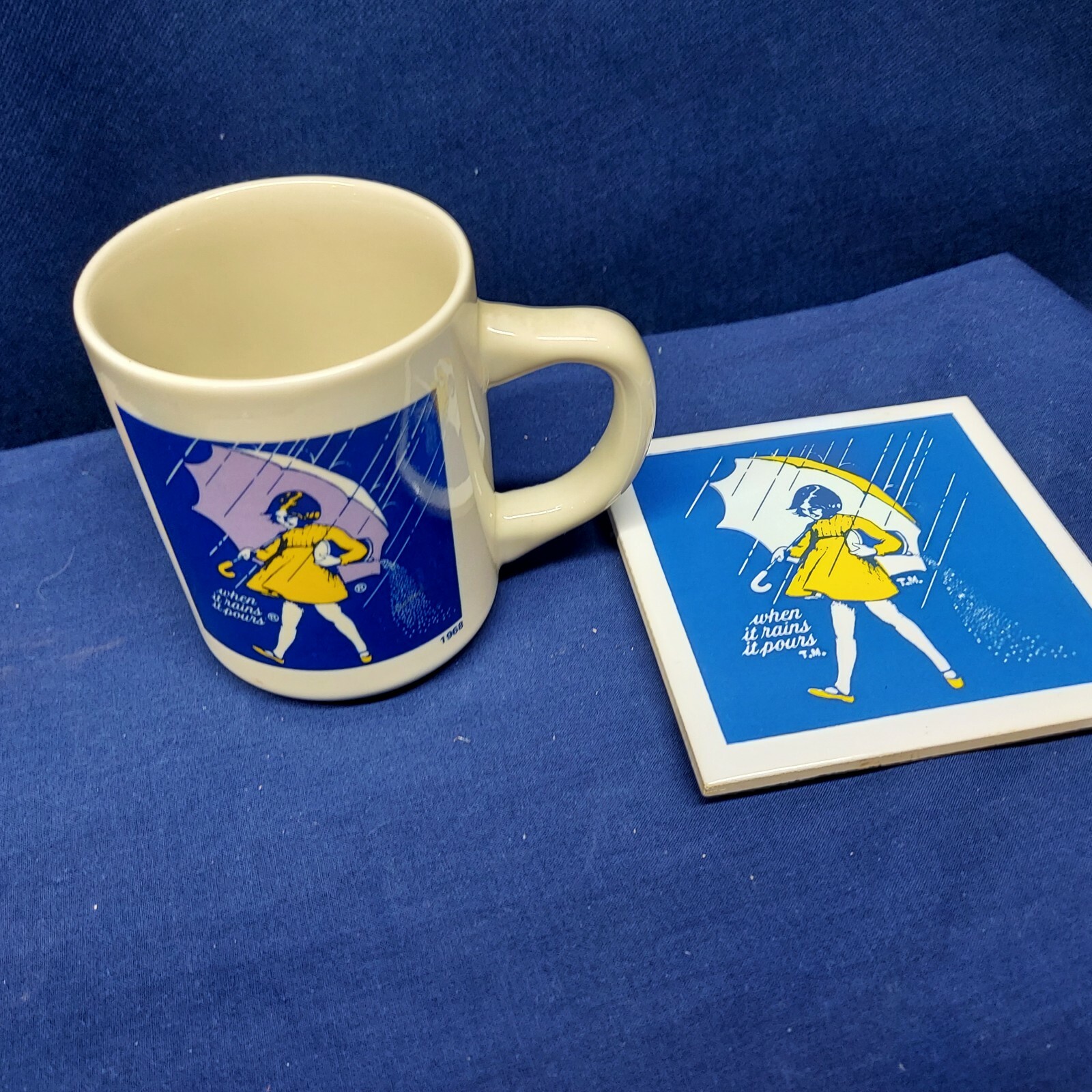 Vintage Collector's Morton's Salt 150th Anniversary-1968 Era Mug/ Coaster Set Vintage Collector's Morton's Salt 150th Anniversary-1968 Era Mug/ Coaster Set