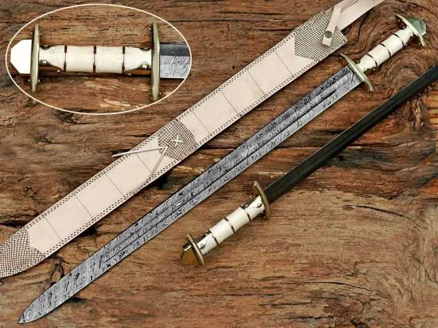 Beautiful Handmade Damascus Steel Medieval Viking Sword With Leather Sheath Beautiful Handmade Damascus Steel Medieval Viking Sword With Leather Sheath