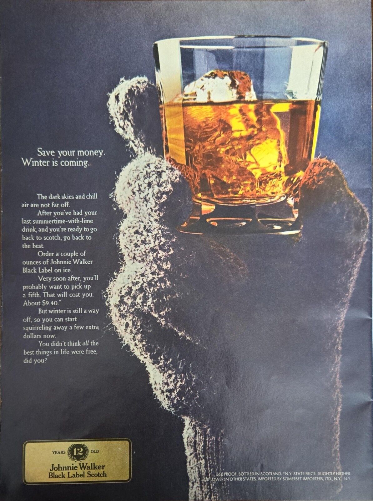 1969 JOHNNIE WALKER Black Label Scotch Magazine Ad - Winter Is Coming
