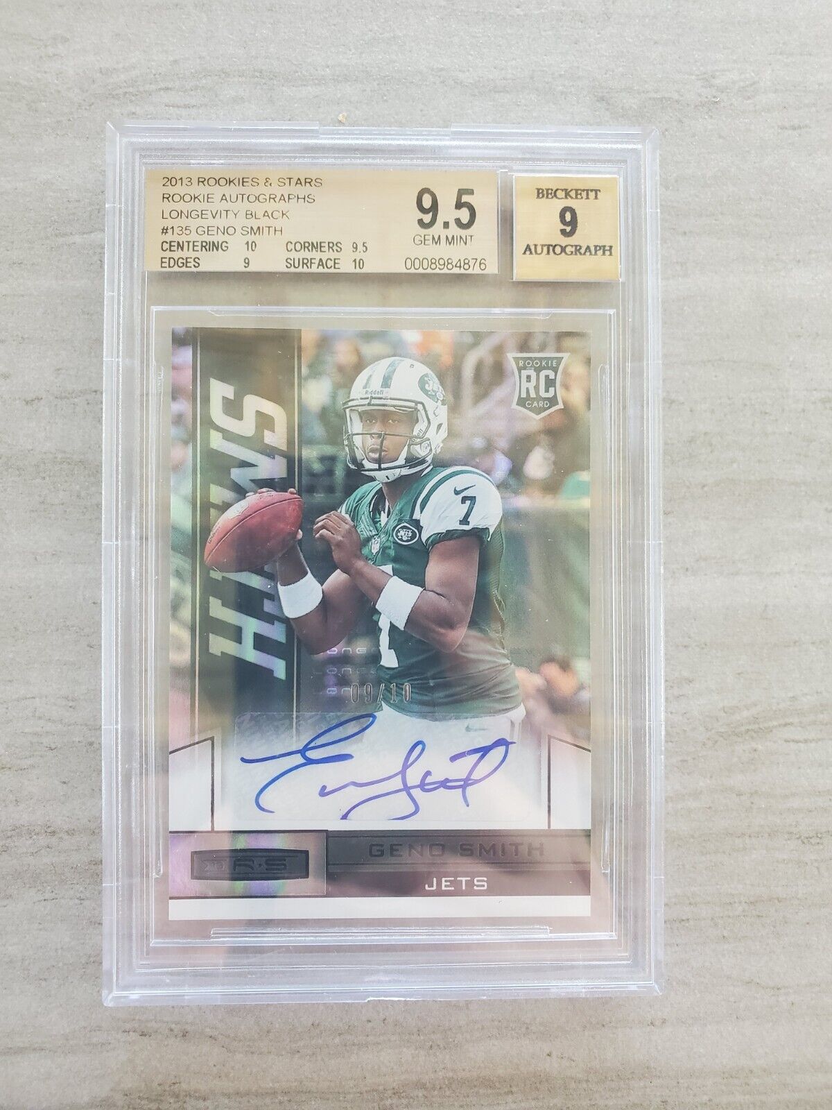 2013 Panini Rookies and Stars Geno Smith Rookie Card Graded 9.5 #135 Autograph 