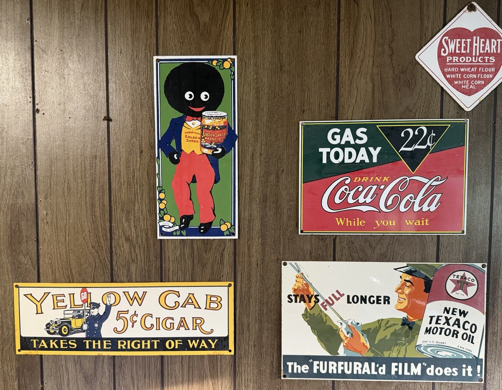 Vintage Porcelain Enameled Steel Advertising Signs Texaco Coca-Cola Lot Of 5 Vintage Porcelain Enameled Steel Advertising Signs Texaco Coca-Cola Lot Of 5