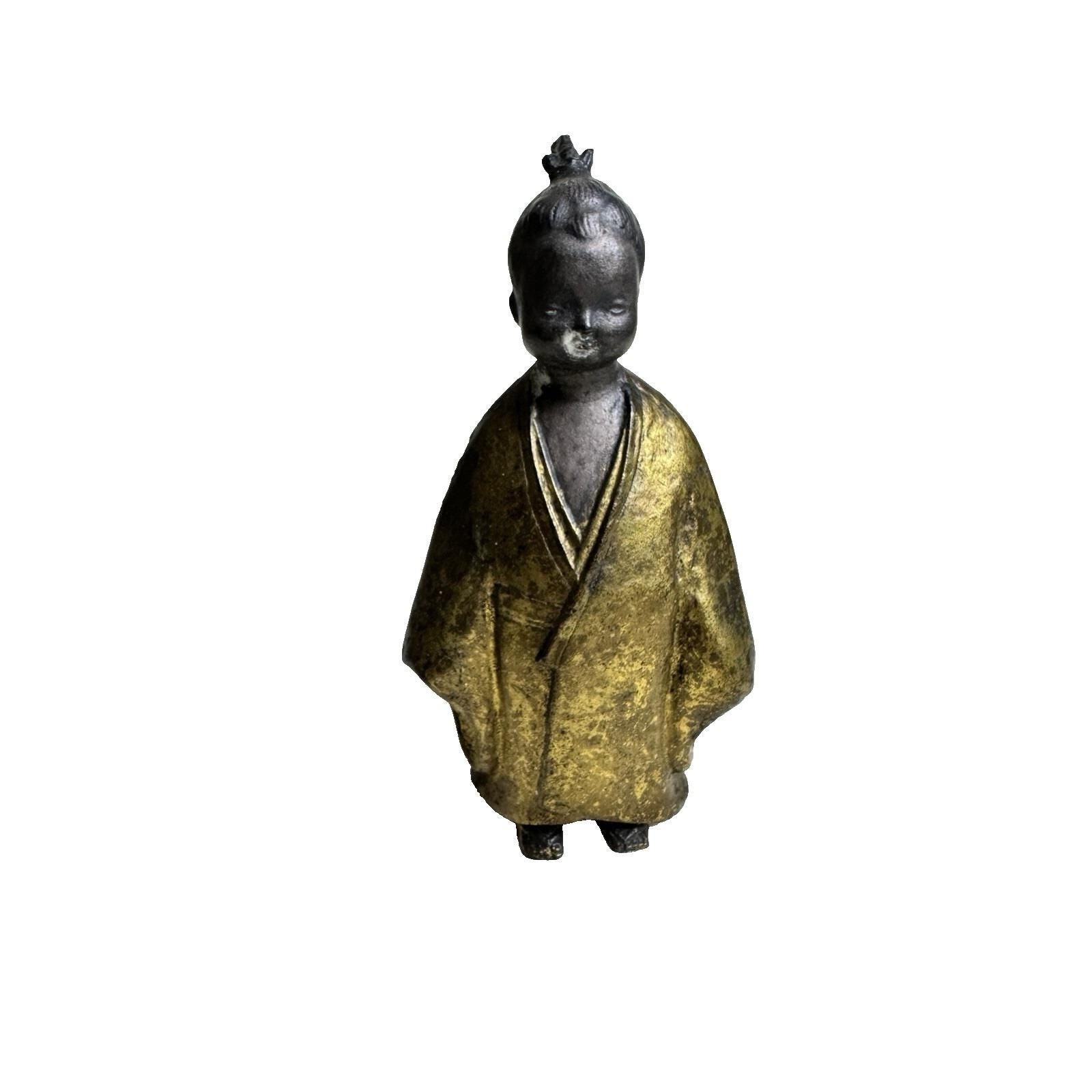 Vintage Japanese Selfless Child Okimono Gilt over Cast Iron Shirokiya 10 Vintage Japanese Selfless Child Okimono Gilt over Cast Iron Shirokiya 10