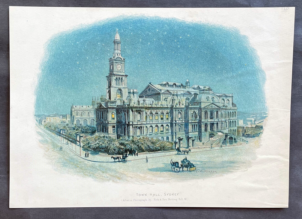 1889 Cassells Picturesque Australasia Antique Print Sydney Town Hall, Australia 1889 Cassells Picturesque Australasia Antique Print Sydney Town Hall, Australia