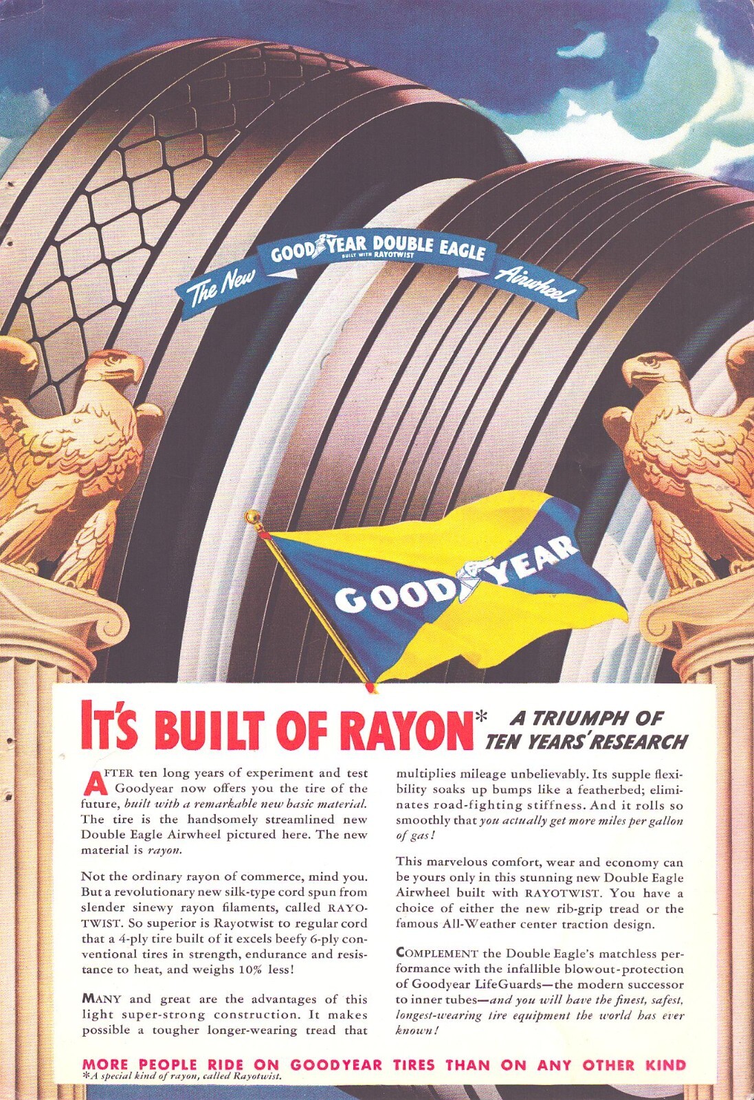 1938 Goodyear Tires Print Ad It's Built of Rayon 1938 Goodyear Tires Print Ad It's Built of Rayon