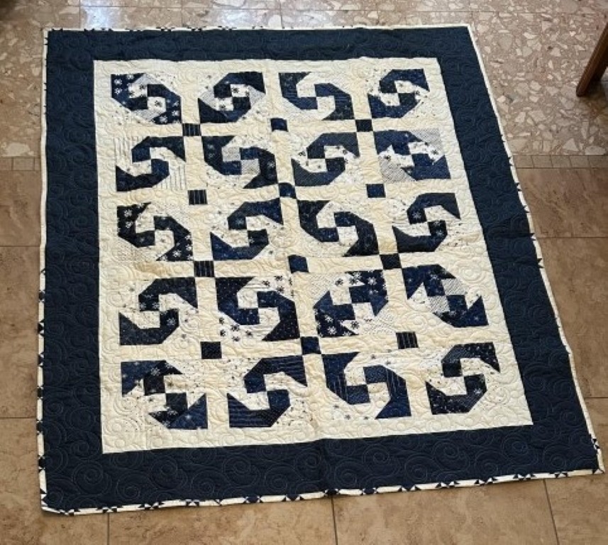 Handmade Blue & Tan Lap/Throw 53 1/2 x 63 Machine Quilted Handmade Blue & Tan Lap/Throw 53 1/2 x 63 Machine Quilted