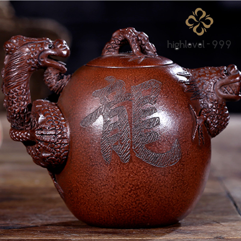 300ML Chinese Yixing Zisha Clay Teapot Handmade Dragon Statue Kung Fu Tea Pot