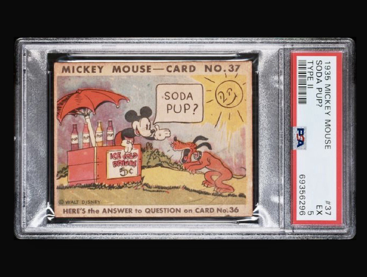 1935 R89 Mickey Mouse Gum Card #37 - ULTRA RARE - PSA 5 - Soda Pup 1935 R89 Mickey Mouse Gum Card #37 - ULTRA RARE - PSA 5 - Soda Pup