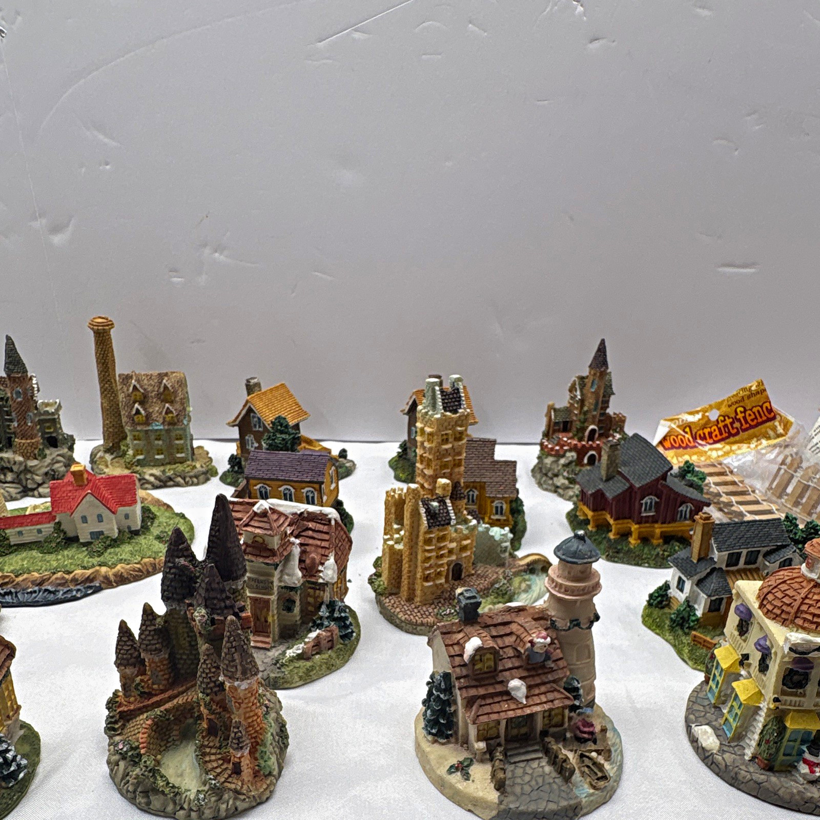 Lot of Miniature Village Buildings/Houses Figurines Resin Painted Multicolor