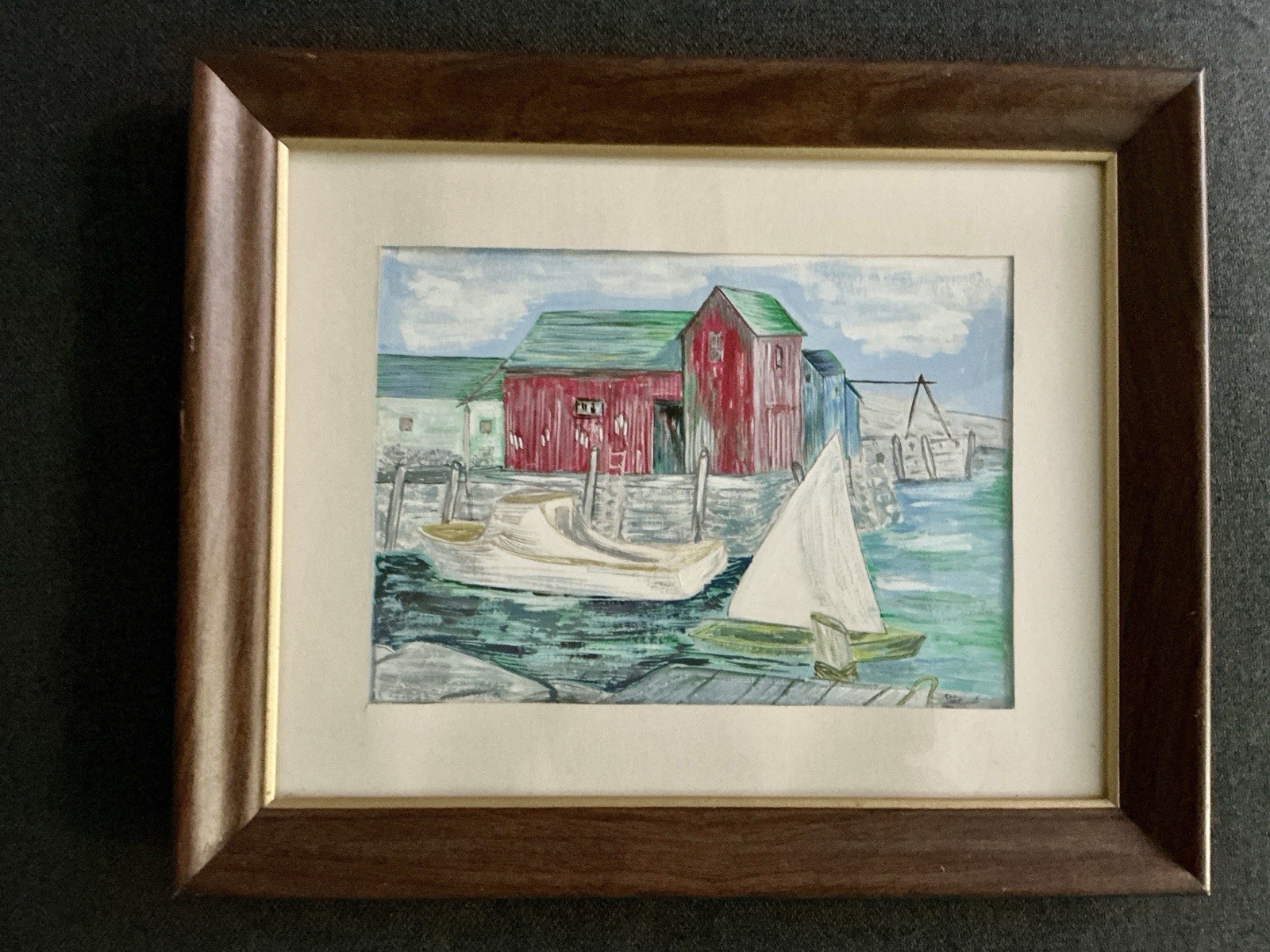 Vintage c1970 Original Motif No. 1 Rockport MA Signed Framed Harbor Art