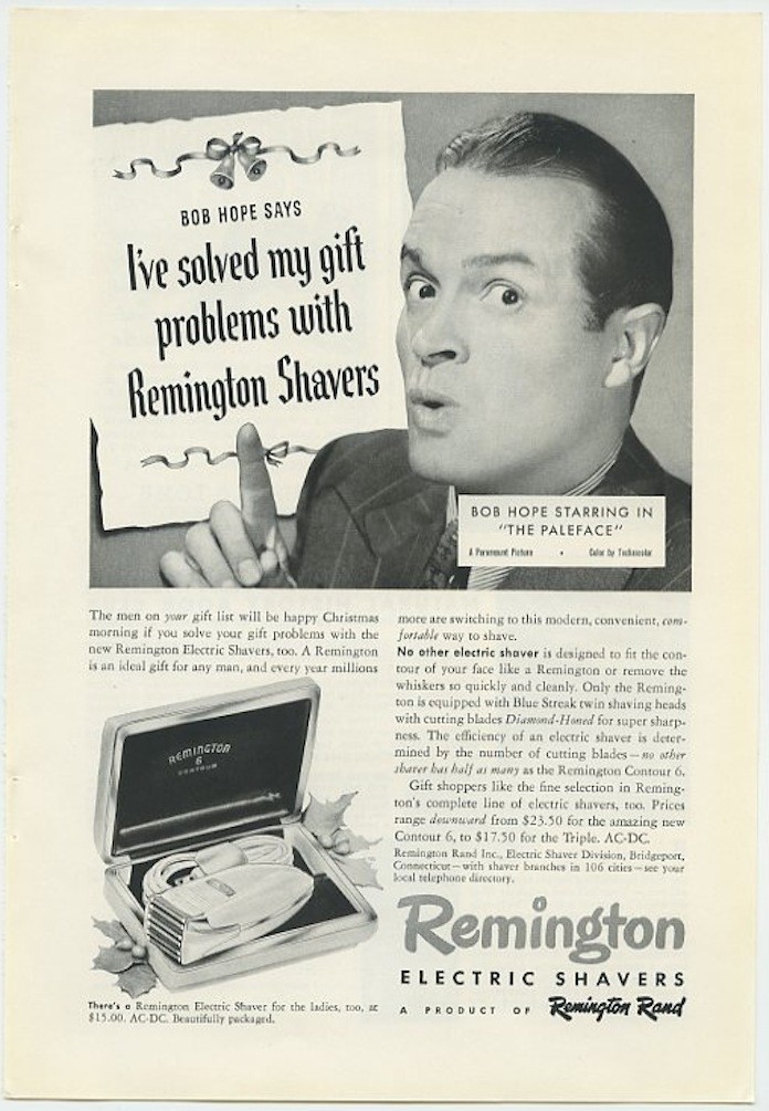 Remington Shavers Bob Hope Solved Gift Problems 1948 Vintage Ad Remington