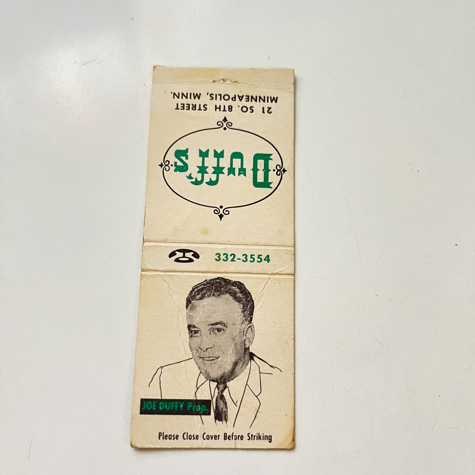 Duff\'s 21 So 8th St Joe Duffy Minneapolis MN Vintage Matchbook Cover TMB93-3 Duff\'s 21 So 8th St Joe Duffy Minneapolis MN Vintage Matchbook Cover TMB93-3