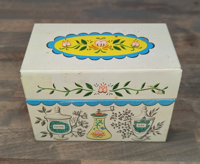 Vintage J. Chein & Co. Metal Recipe Box 70's Herbs & Spices Recipe Box Made USA Vintage J. Chein & Co. Metal Recipe Box 70's Herbs & Spices Recipe Box Made USA