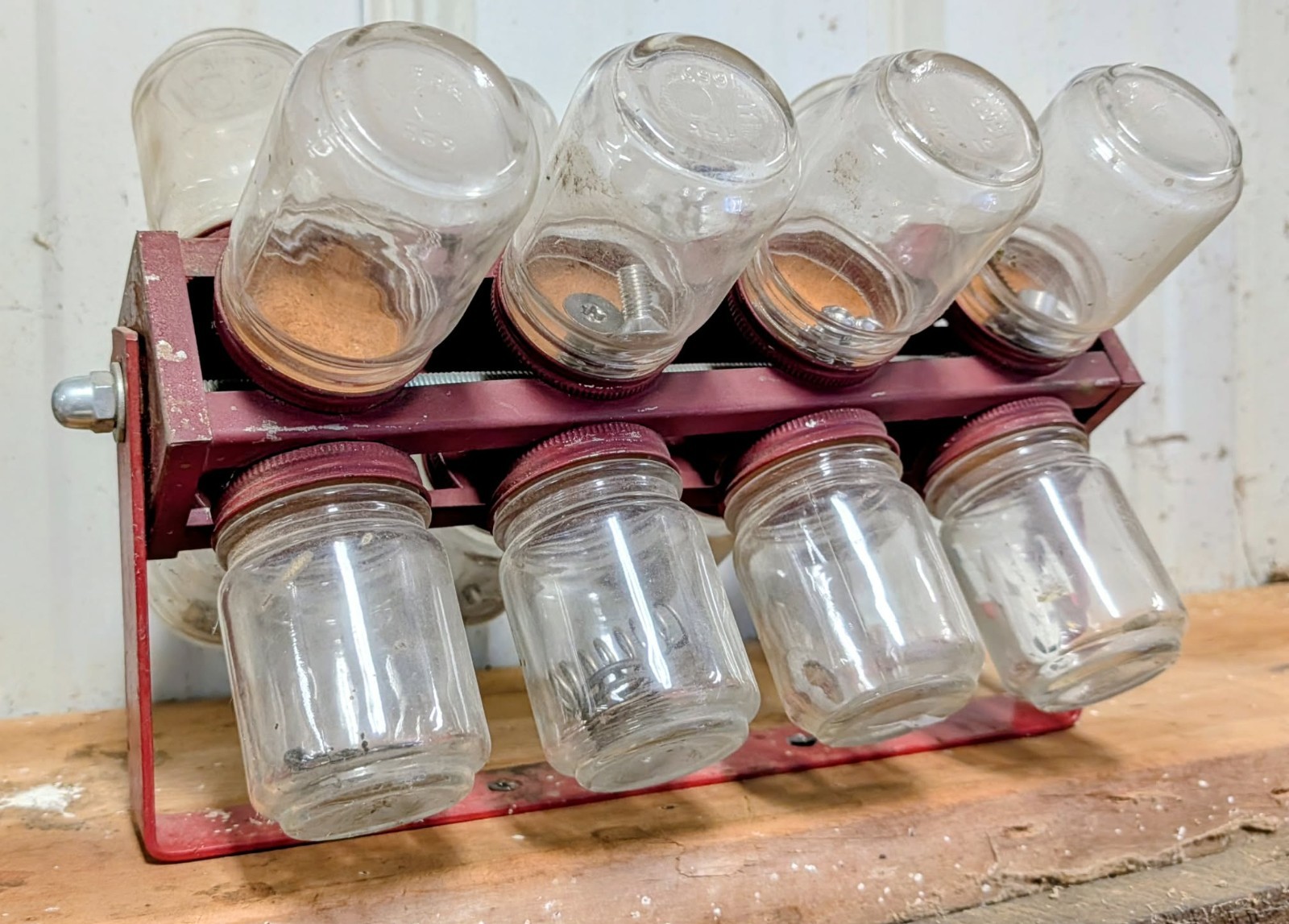 Rotating Vintage Hardware Storage Jars Set of 16 Revolving Bin Nuts and Bolts Rotating Vintage Hardware Storage Jars Set of 16 Revolving Bin Nuts and Bolts