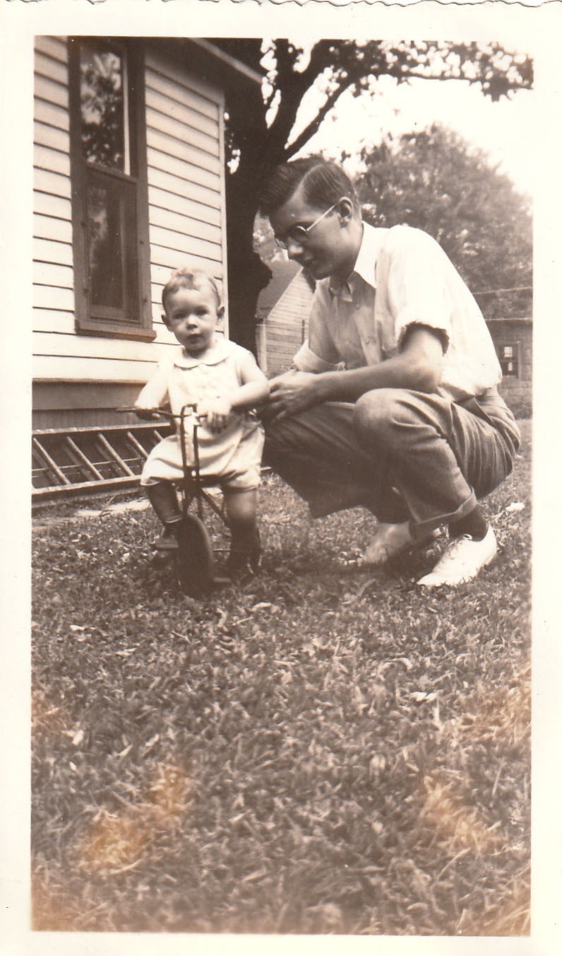 Vintage Photo 1936 Baby on First Bike Handsome Man Outdoors Ladder House USA Vintage Photo 1936 Baby on First Bike Handsome Man Outdoors Ladder House USA