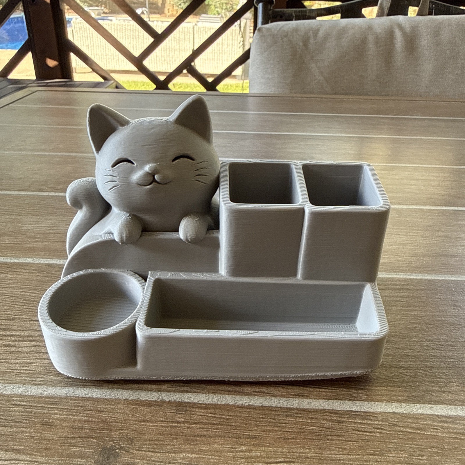 Bathroom Office Cute Gray Cat Organizer Tray 3D Printed Bathroom Office Cute Gray Cat Organizer Tray 3D Printed