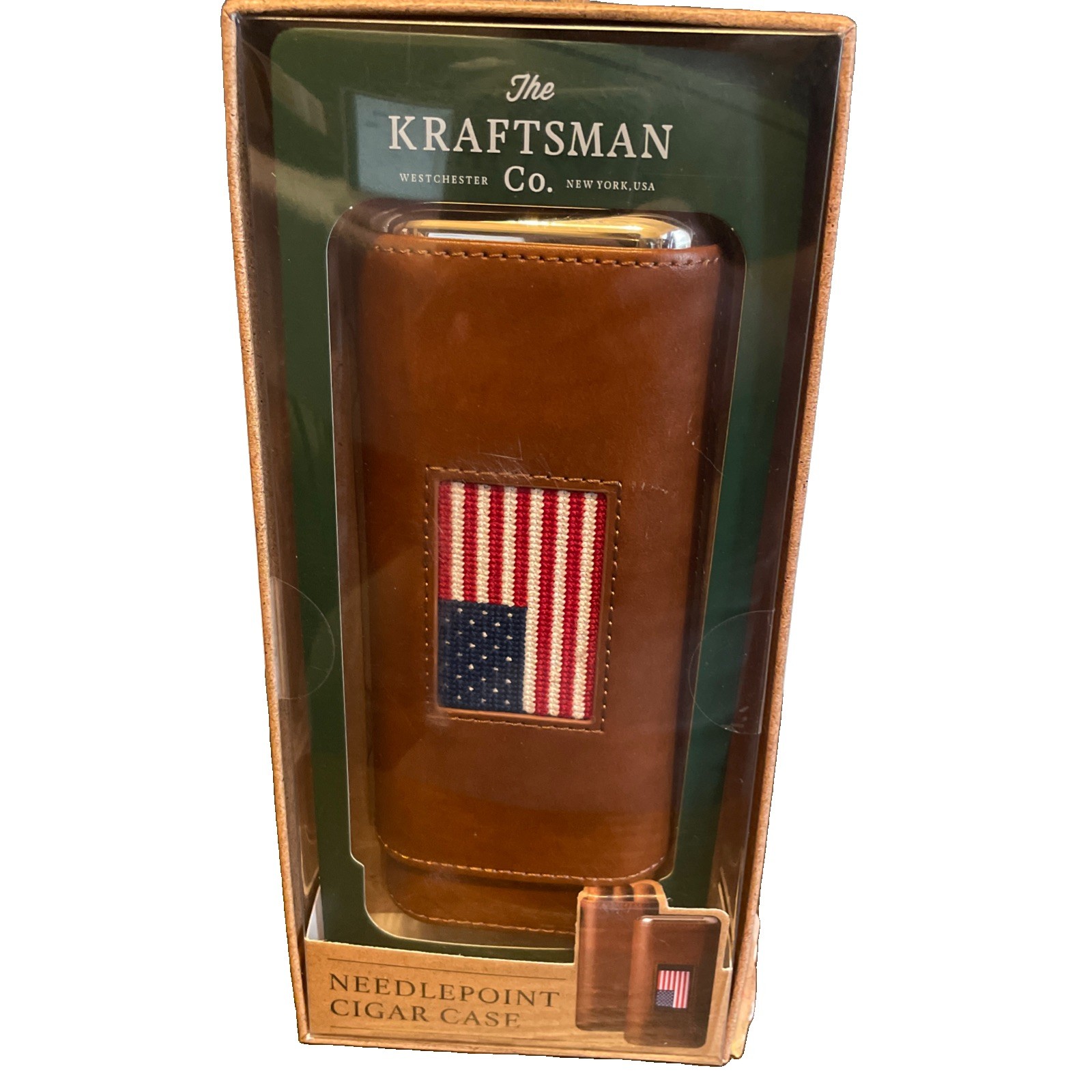 The Kraftsman Co. Hand-Stitched USA flag Leather Needlepoint Cigar Case Brown The Kraftsman Co. Hand-Stitched USA flag Leather Needlepoint Cigar Case Brown