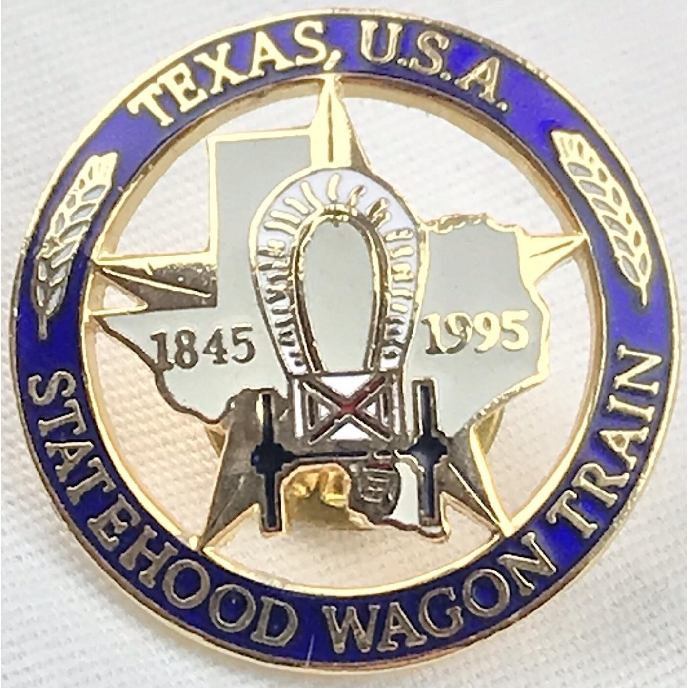 Texas Statehood Wagon Train 1845-1995 USA Gold Tone Enamel Pin Brooch Texas Statehood Wagon Train 1845-1995 USA Gold Tone Enamel Pin Brooch