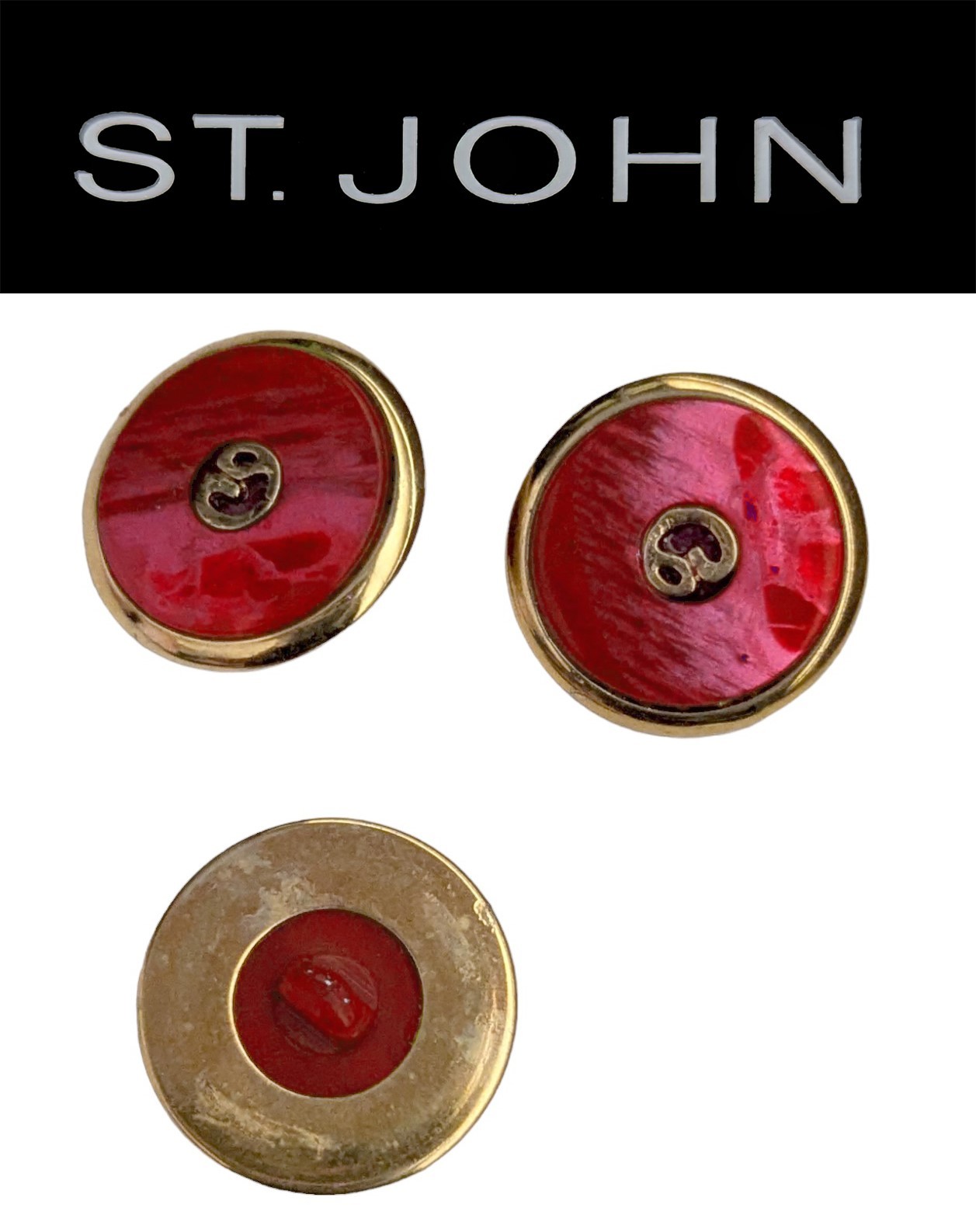 St John Knits (0.85 Inch) Gold Tone Raspberry Swirl Logo Buttons (3) St John Knits (0.85 Inch) Gold Tone Raspberry Swirl Logo Buttons (3)