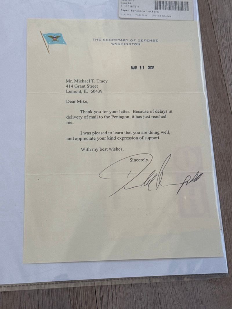 Donald Rumsfeld Signed 2002 TLS Sec of Defense Letter w/ COA Donald Rumsfeld Signed 2002 TLS Sec of Defense Letter w/ COA
