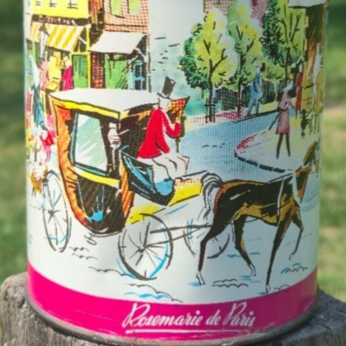 Vintage French Pink Candy Tin Rosemarie De Paris 1940s canister Paris art scene Vintage French Pink Candy Tin Rosemarie De Paris 1940s canister Paris art scene