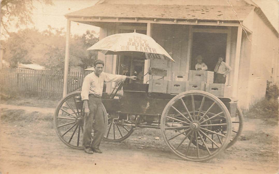 c1910 RPPC Soda Delivery Wagon Driver The Best Drink On Earth Real Photo P530