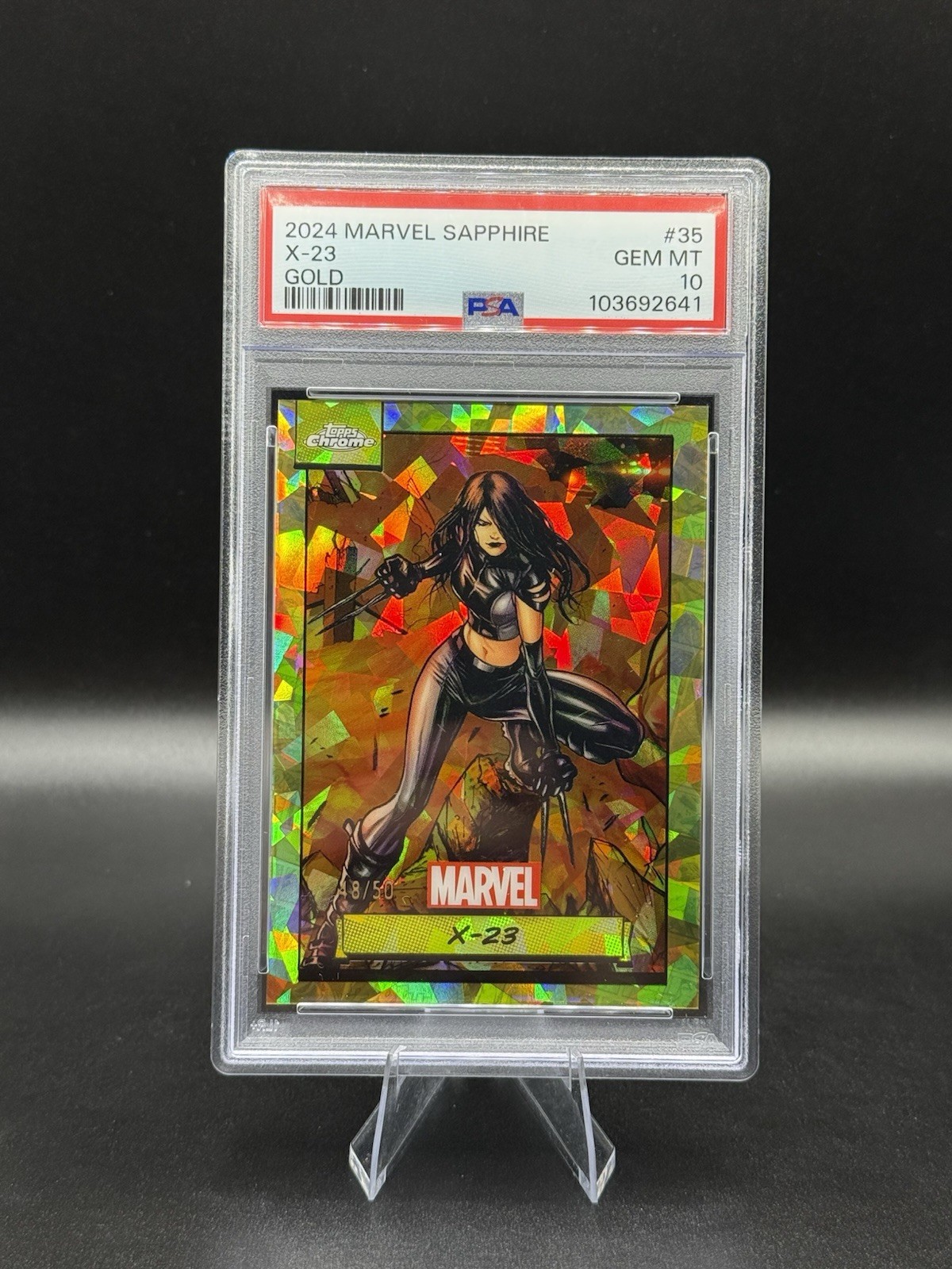 2024 Topps Chrome Marvel Sapphire X-23 /75 Yellow Refractor PSA 10 Gem Mint 2024 Topps Chrome Marvel Sapphire X-23 /75 Yellow Refractor PSA 10 Gem Mint
