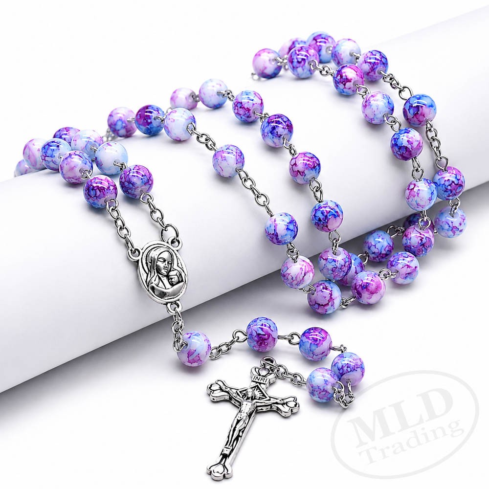 Purple Glass Beads Rosary Necklace – Catholic Holy Center & Crucifix Purple Glass Beads Rosary Necklace – Catholic Holy Center & Crucifix