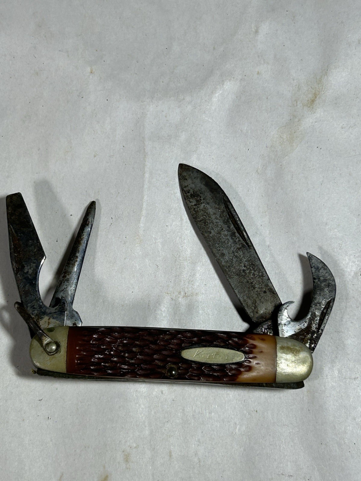 Vintage Ka-Bar Union Cut Co 1152 Utility Pocket Knife Jigged Bone Handle 4-Blade Vintage Ka-Bar Union Cut Co 1152 Utility Pocket Knife Jigged Bone Handle 4-Blade