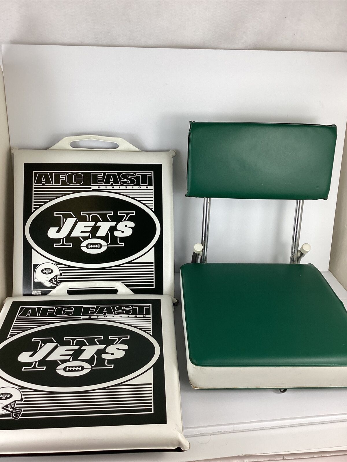 VTG 1993 KR Industries New York Jets Stadium Portable Folding Seat + 2 Cushions