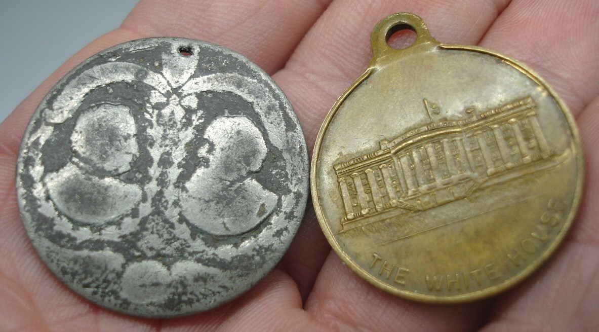 1888 Grover Cleveland political campaign TOKEN pinback button coin size jugate 1888 Grover Cleveland political campaign TOKEN pinback button coin size jugate
