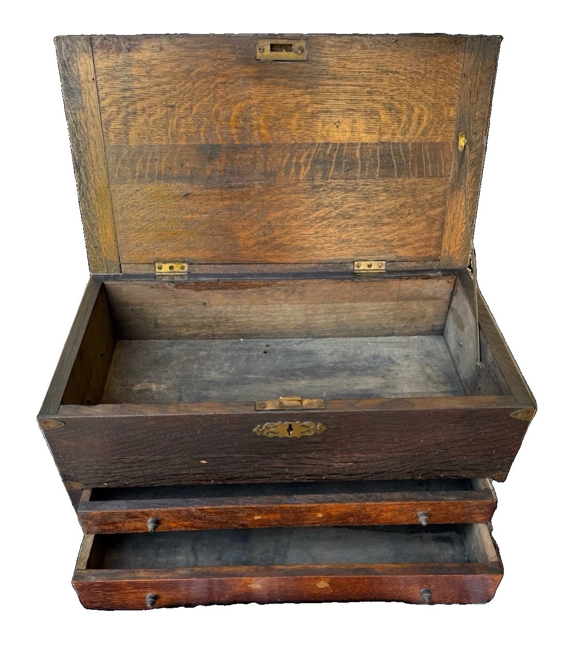 Antique Lift Top 2 Drawer Oak Machinists Tool Chest Antique Lift Top 2 Drawer Oak Machinists Tool Chest