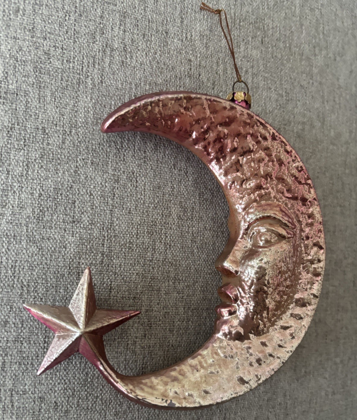 Vintage Anthropomorphic Chromium Crescent Moon Celestial Christmas Ornament Vintage Anthropomorphic Chromium Crescent Moon Celestial Christmas Ornament