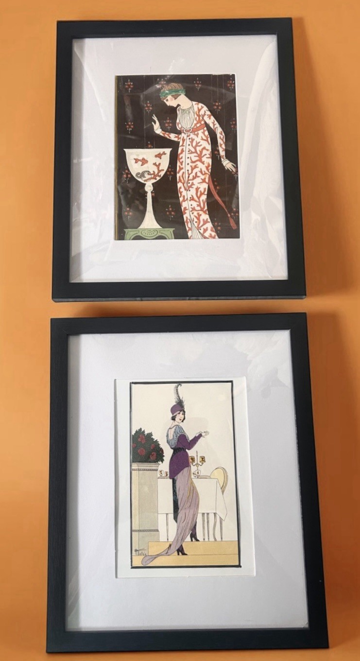 1920 French Art Deco Fashion Prints 2 Framed Matted In A Nail Free Frame 8x10” 1920 French Art Deco Fashion Prints 2 Framed Matted In A Nail Free Frame 8x10”