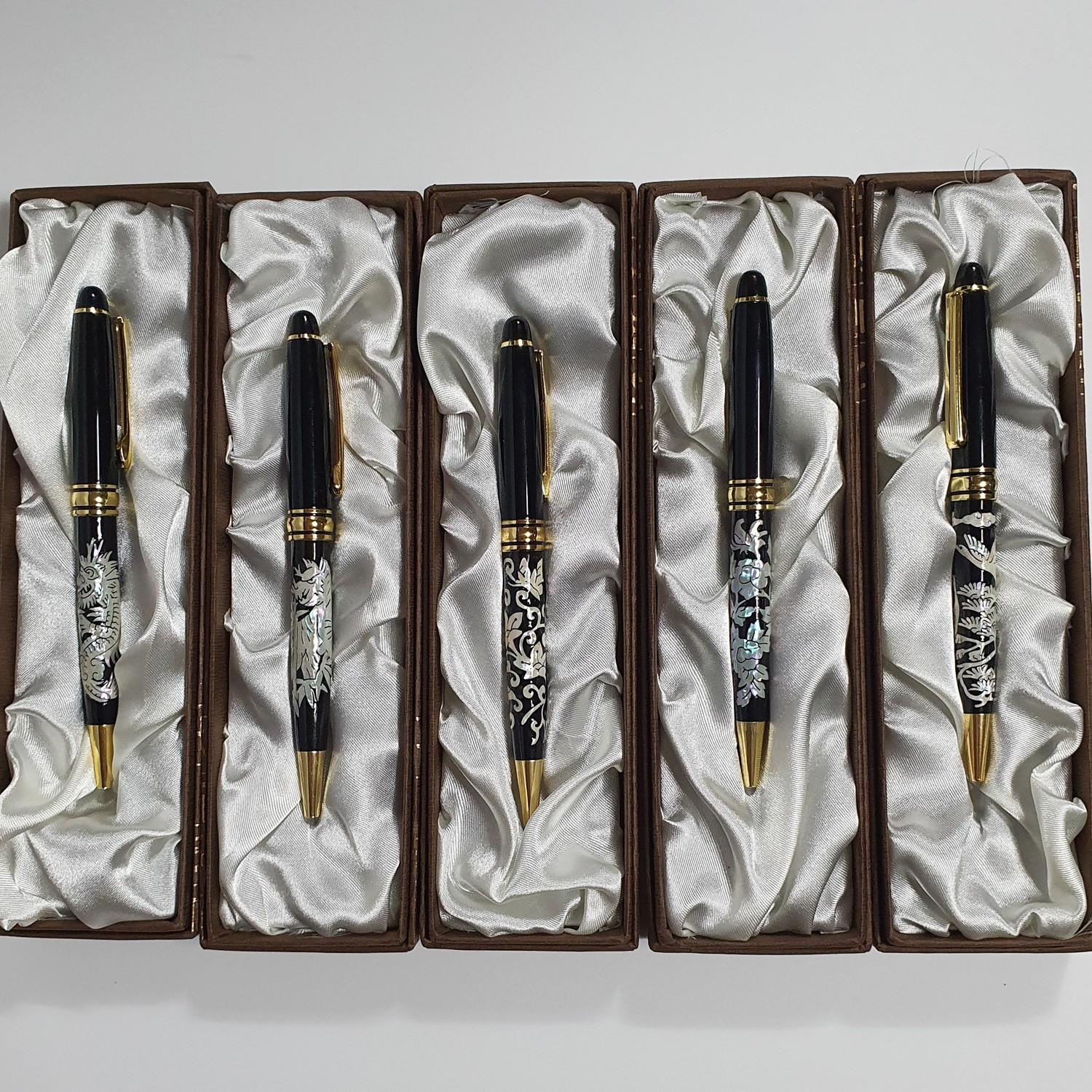 Mother of Pearl Ballpoint Pen Set 5pcs Korean Handmade Twist Luxury Gift Boxed