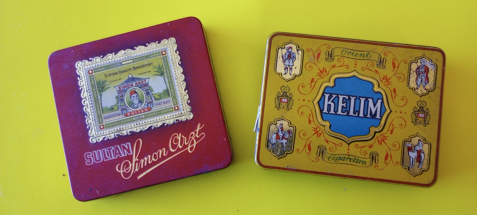 Vintage 1950s Simon Arzt Sultan and Kelim Orient Cigarettes Tins Vintage 1950s Simon Arzt Sultan and Kelim Orient Cigarettes Tins