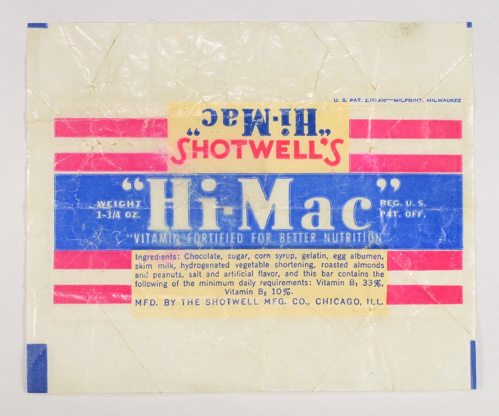 Shotwell\'s Hi-Mac Advertising Wax Paper Candy Wrapper – Vintage 1930s-1940s Shotwell\'s Hi-Mac Advertising Wax Paper Candy Wrapper – Vintage 1930s-1940s
