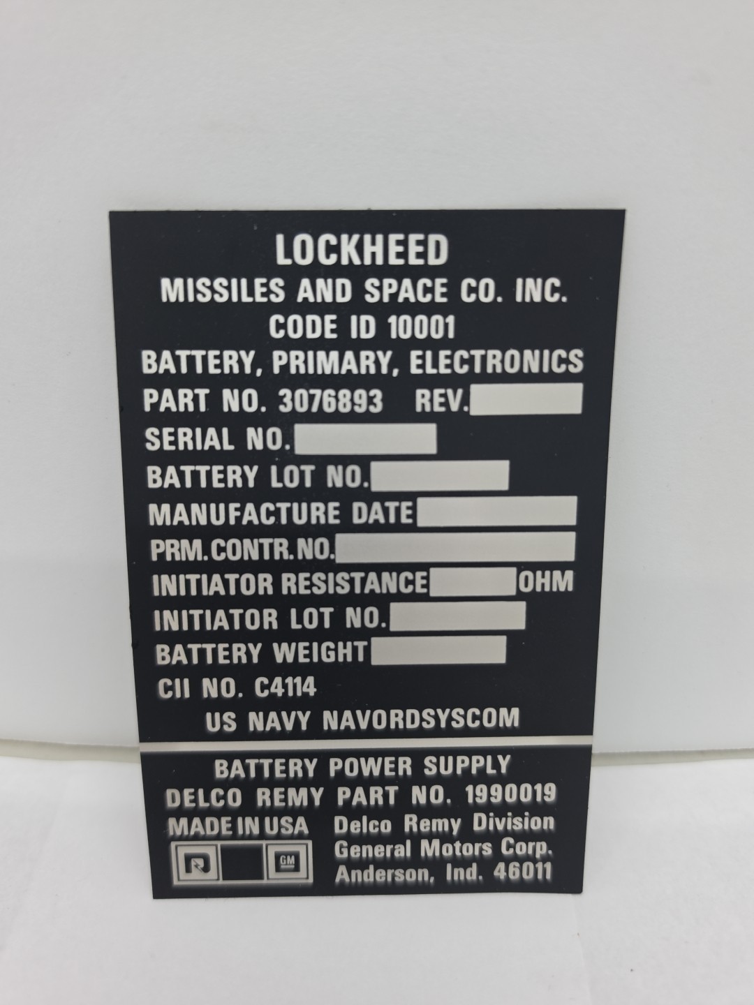 Vintage Lockheed metallic identification Sticker military aerospace component Vintage Lockheed metallic identification Sticker military aerospace component