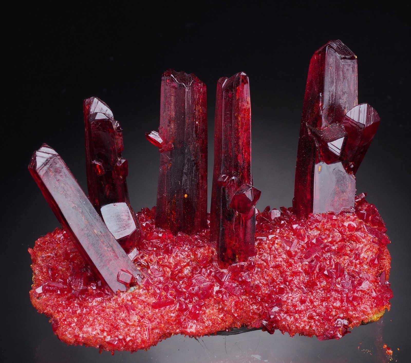 Pruskite ruby red crystals on matrix from Poland specimen shiny lustrous