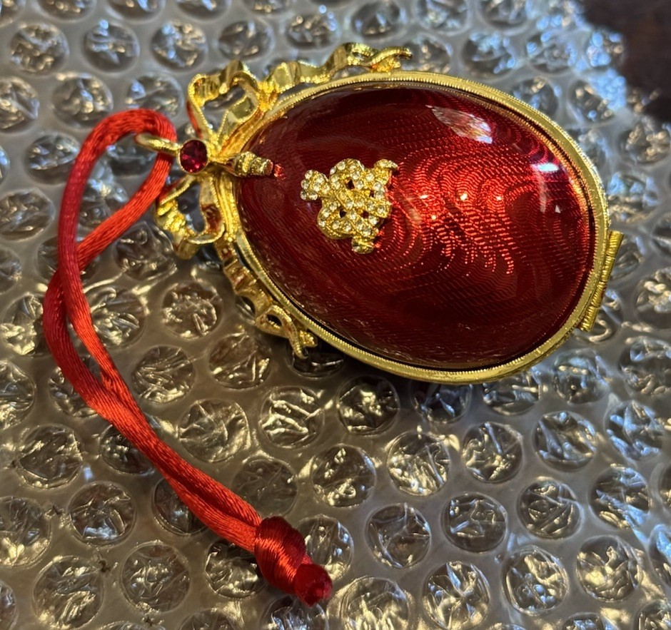 Faberge Imperial Collecion Red Enamel Guilloche Swarovski Crystal Egg Ornament