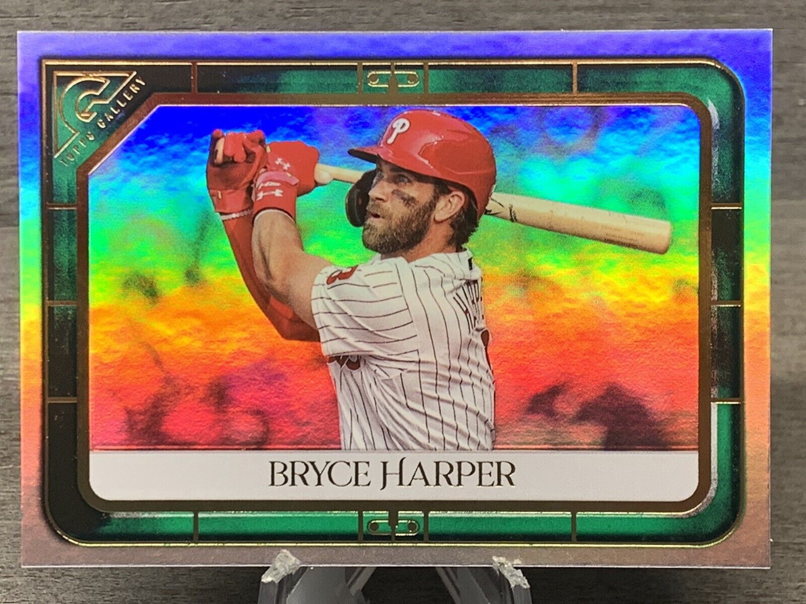 2021 Topps Gallery Bryce Harper #167 Rainbow Foil GREEN SP #’d/125 Phillies MVP